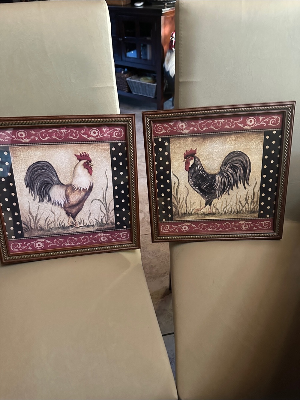 Home Interiors Rooster Wall Art Pair - Red, Black & Cream
